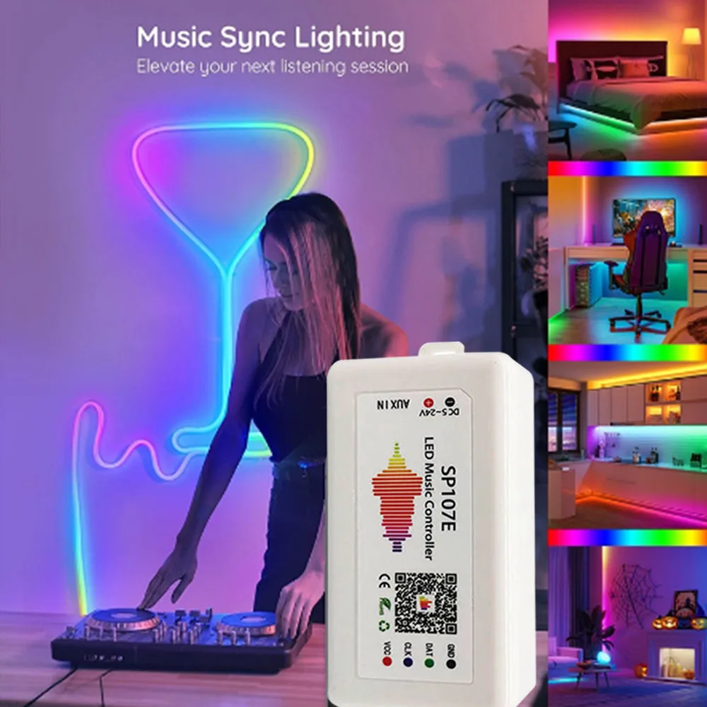 SP107E Music Controller Led Bluetooth By Phone APP For WS2812b WS2811 WS2815 SK6812 RGBW LED Strip Light SP002E USB Remote