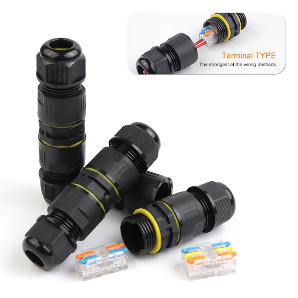 Quick Waterproof I Type Connector IP68-M25 For LED Lighting 2/3 Pin Outdoor Wire Cable Terminal Adapter Home Branching Device