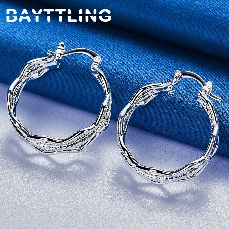 Anting-anting kristal perak murni S925, trendi baru 27MM Multi-Hoop Frosted Ripple Hoop untuk wanita Punk Charm Hadiah Perhiasan mode