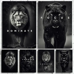 Animal Motivation Poster Panther Lion Motivational Canvas Posters Prints Canvas Painting Focus Conquer Fearless Mural Wall Decor