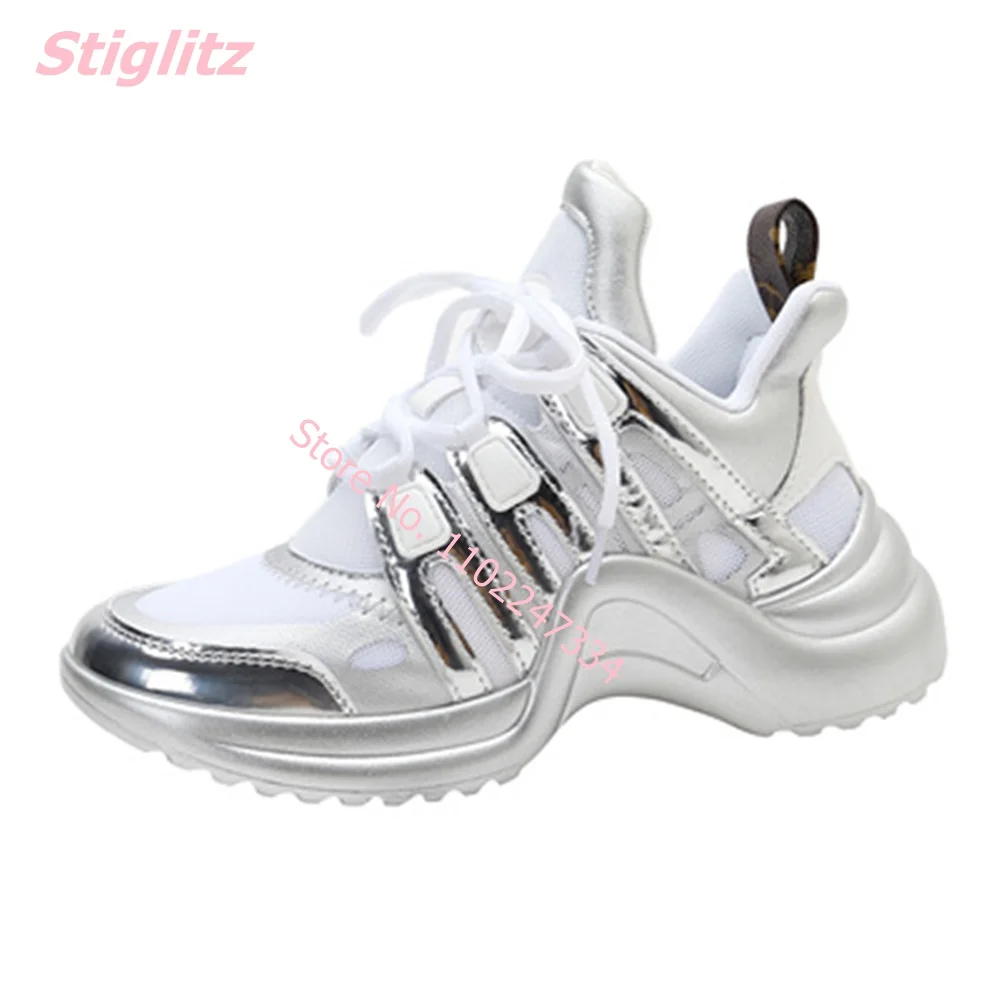 2024 New Women Sneakers Luxury Brand Design Lace Up Platform Fashion footwear Run Leather Mesh Breathable Vulcanized Shoes