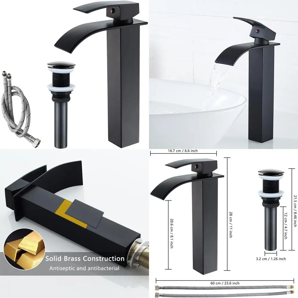 

Современный матовый черный высокий водопадный смеситель для раковины с одной ручкой и выдвижным сливом для туалетного столика, автофургона и стиля фермерского дома