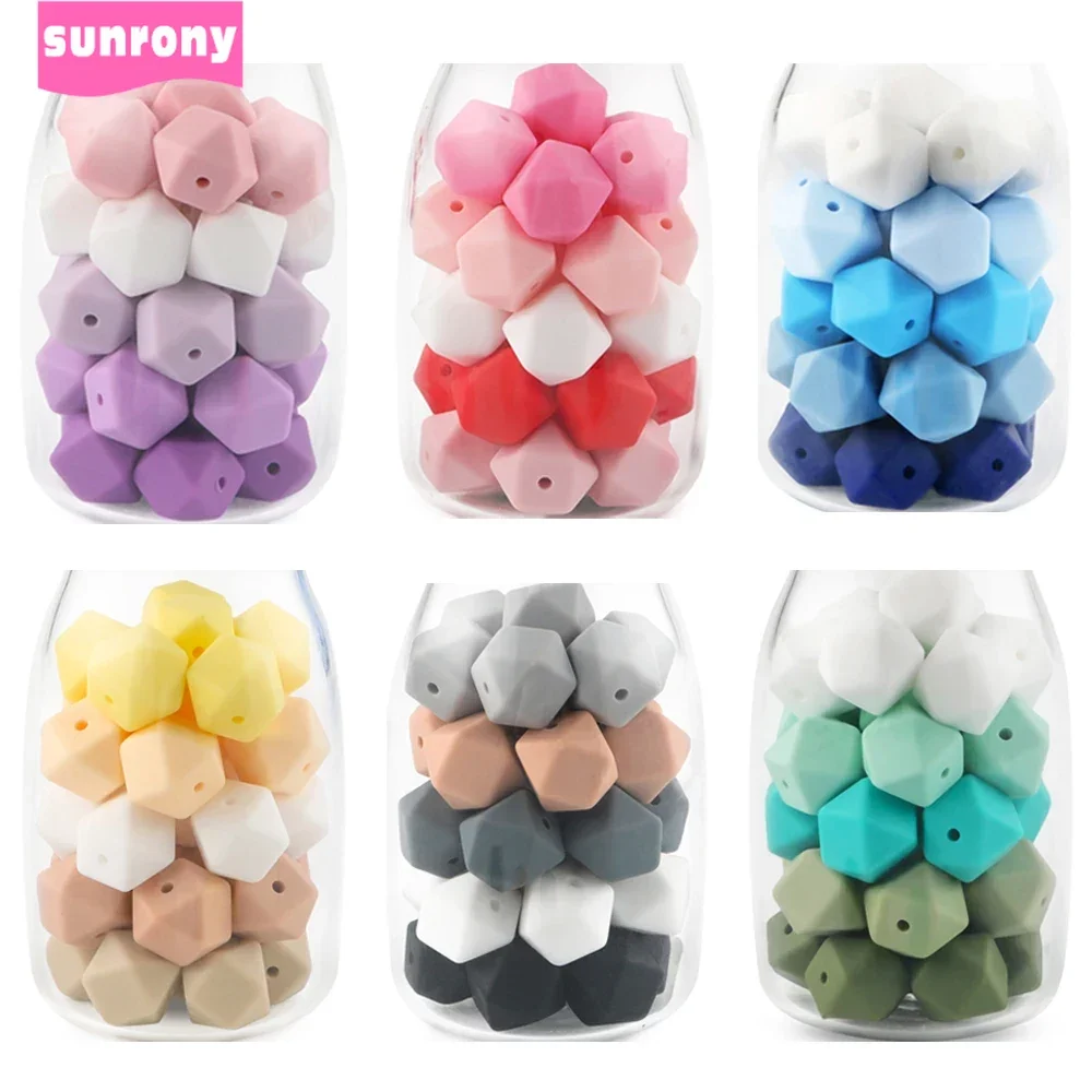 Sunrony 20pcs Hexagon Silicone Beads 14mm/17mm Silicone Beads For Jewelry Making Bulk DIY Pacifier Chain Jewelry Accessories