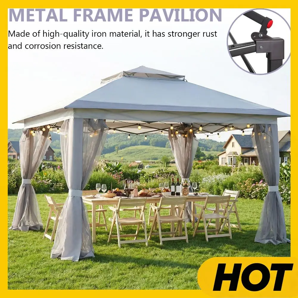 

10x10ft Large Shade Tents with Metal Frame & Stakes & Mosquito Nets Permanent Four Corner Tent for Outdoor Camping/Lawn/Backyard