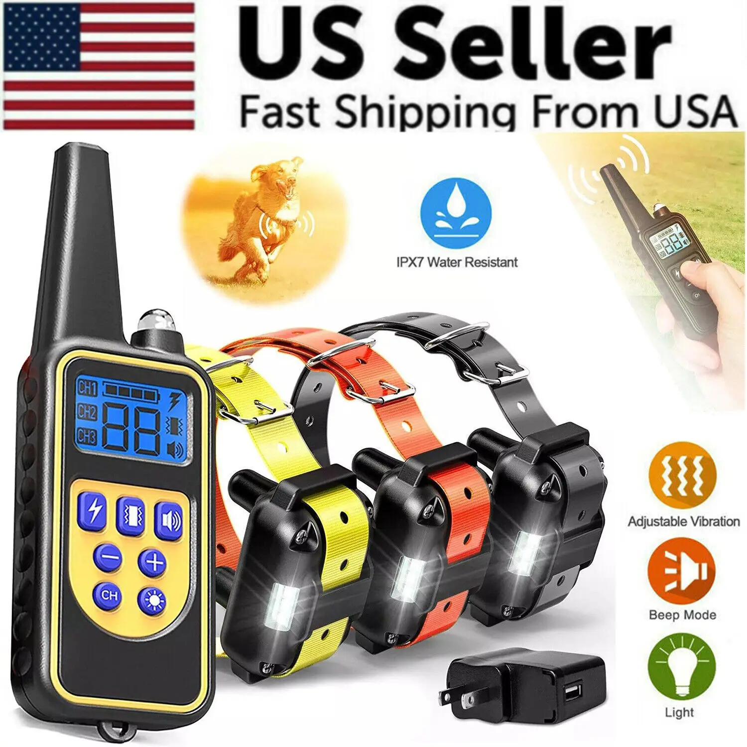 

3000 FT Remote Dog Shock Training Collar Rechargeable Waterproof Pet Trainer