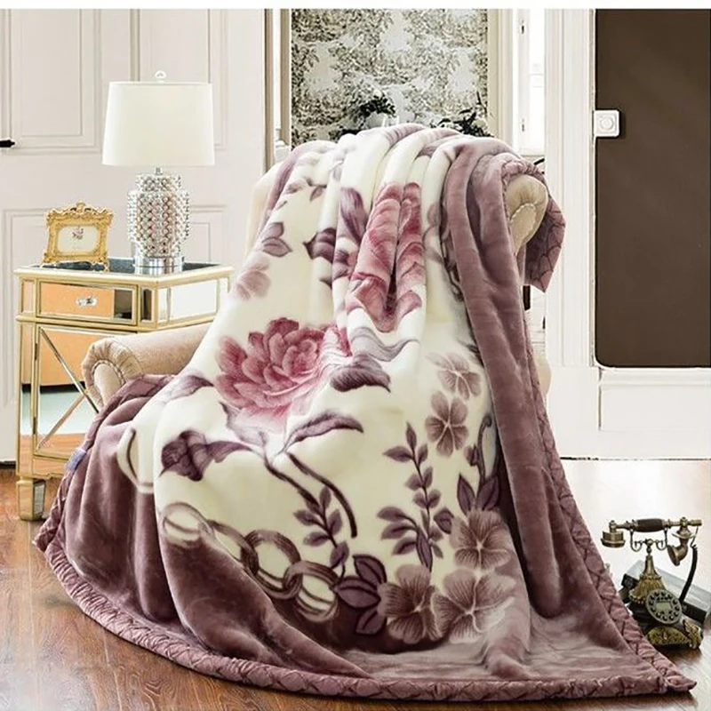 Double Layer Winter Thick Raschel Mink Weighted Blanket For Double Bed Soft Warm Heavy Fluffy Rose Flower Throw Blankets