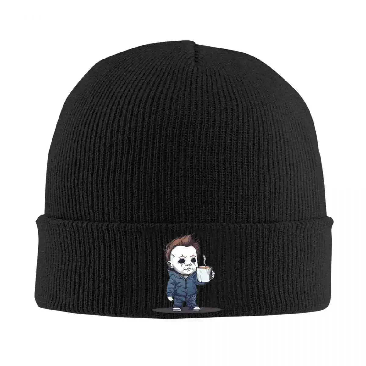 New Michael Myers Morning Coffee Knitted Caps For Women Men Skullies Beanies Autumn Winter Hats Acrylic Halloween Movie War