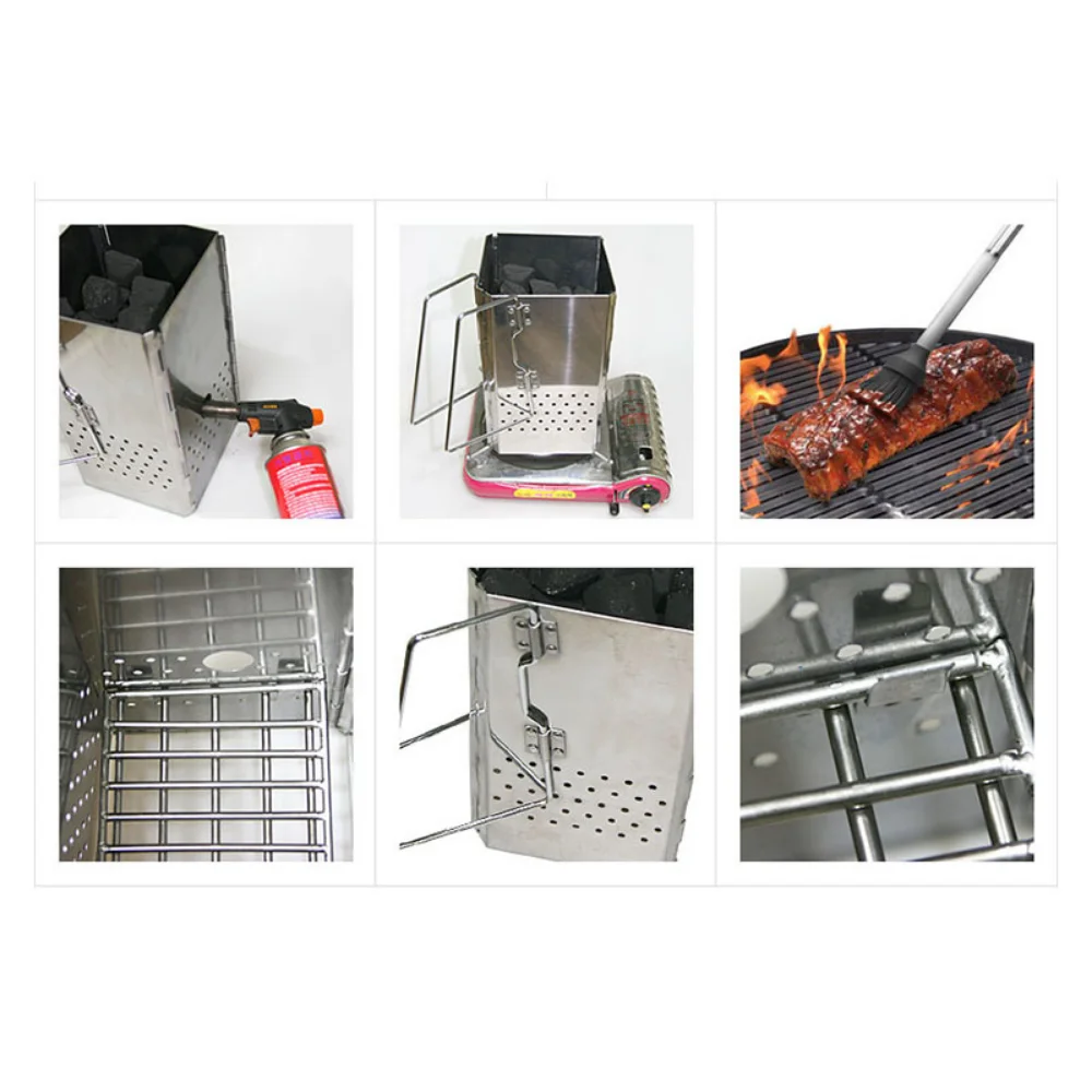 Portable Charcoal Starter Stainless Steel Outdoor Barbecue Grill Fire Starter Folding Carbon Stove BBQ Grill Heating Stove