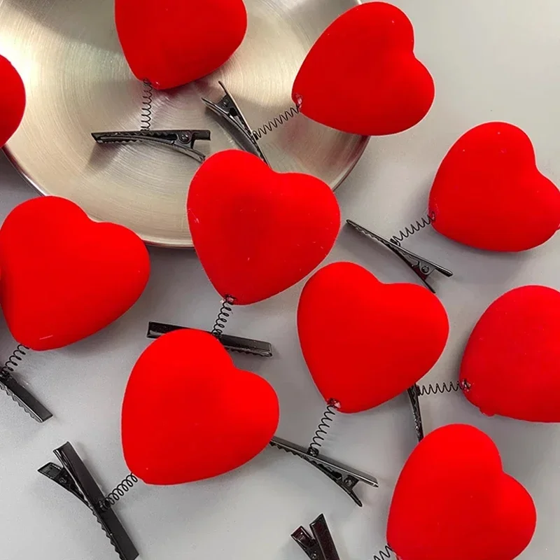 Pinza para el pelo de dibujos animados para bodas, pinzas para el pelo en forma de corazón de felpa 3D, horquilla, Clip de pico de pato a la moda, accesorios para fiesta, regalo del Día de San Valentín