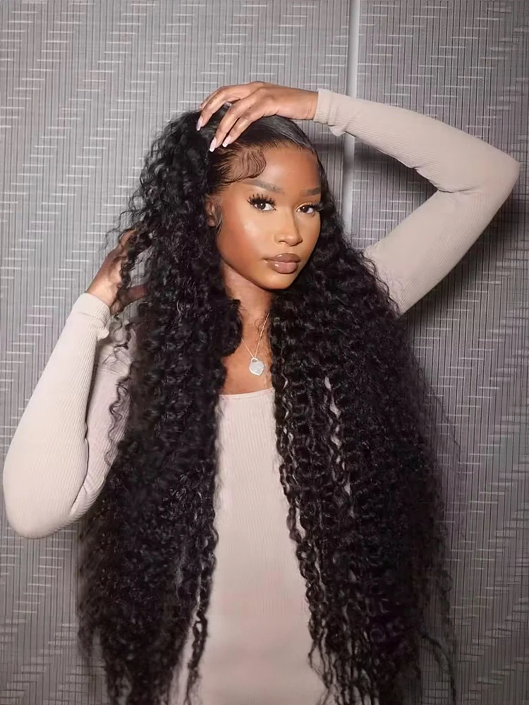 

Черные вьющиеся парики фронта шнурка 13X6 Hd Парик шнурка 40-дюймовый глубокий волнистый фронтальный парик Человеческие волосы Волна воды Бесклеевые волосы Парик Вьетнамский