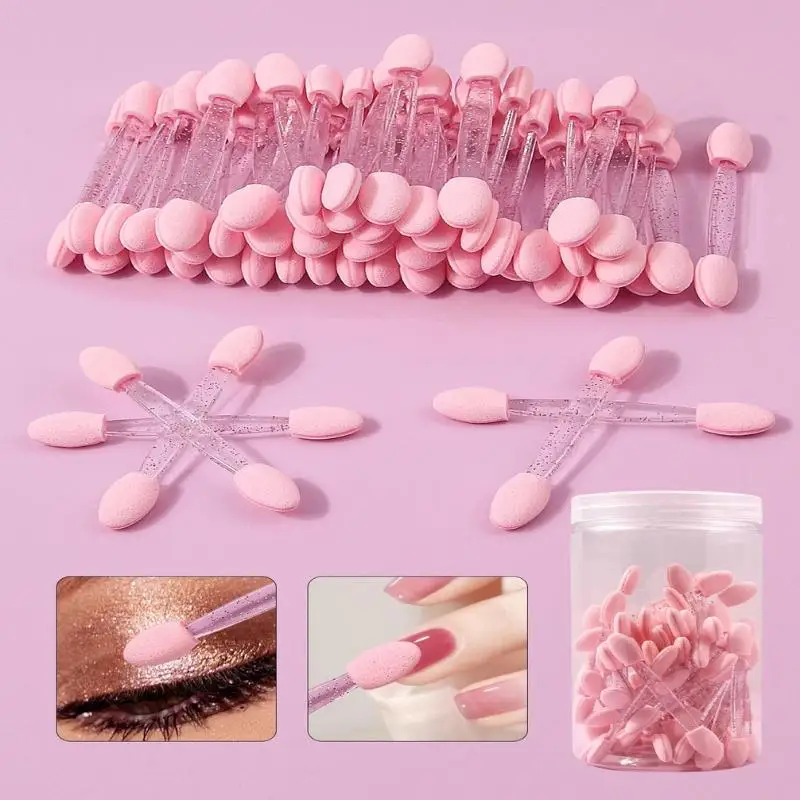 50/100pcs 6.4cm Double-headed Eyeshadow Stick Sponge Disposable Eyeshadow Brush Small Portable Beauty Makeup Tool Brush Head