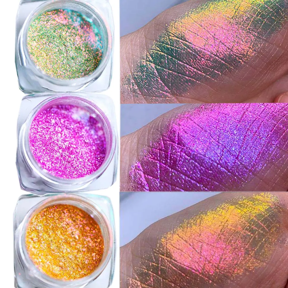 1jar Chameleon Chrome Nail Art Powder Highlight Eyeshadow Pigment Holographic Reflective Glitter Dust for Manicure Gel polish R3