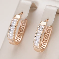 Kinel New Fashion Natural Zircon Hoop Earrings Women 585 Rose Gold Hollow Flower Drop Earrings Fine Wedding Party Jewelry
