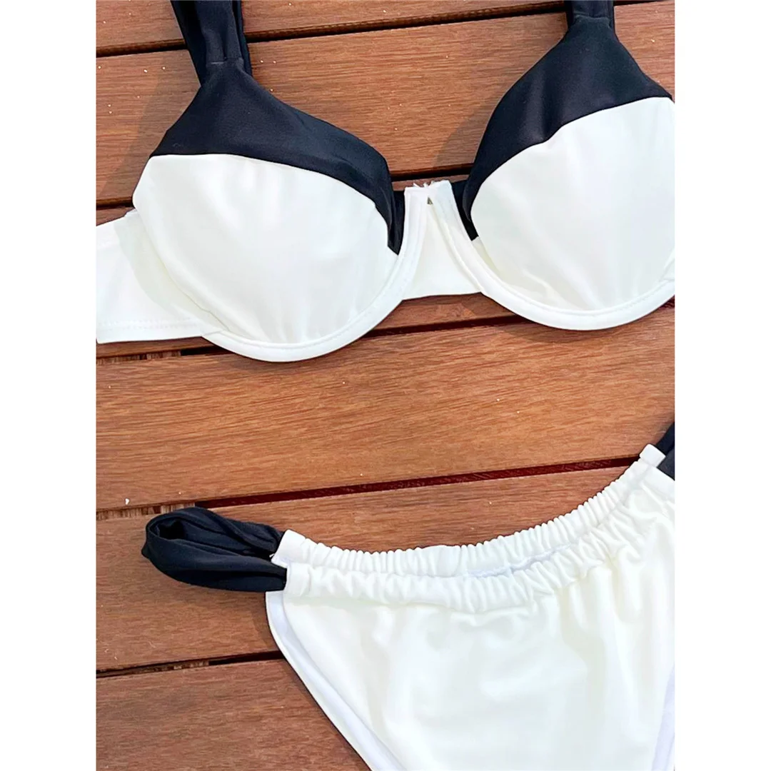 Sexy, mit Bügeln versehener, hoch geschnittener Bikini mit Splicing-Design, Damen-Badeanzug, zweiteiliger Bikini-Set, Badebekleidung, Badeanzug, Schwimmbikini V7040 – Detail 11
