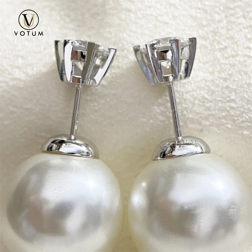 Votum 0.5/1ct جولة D اللون مويسانيتي 925 الفضة 18K الذهب الأبيض مطلي القرط مربط للنساء لؤلؤة كبيرة مجوهرات الزفاف الزفاف