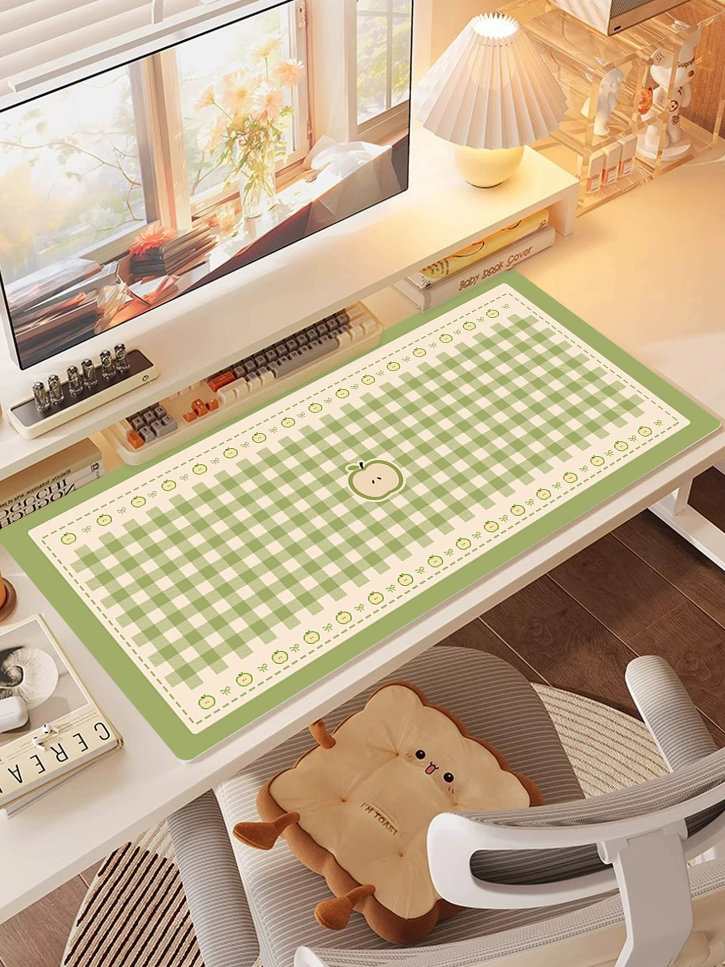 Korea Ins Cute Green Apple Grid Leather Y2K Mouse Pads Desk Mat for Office Gaming Waterproof Non-slip Computer Pad Keyboard Pads