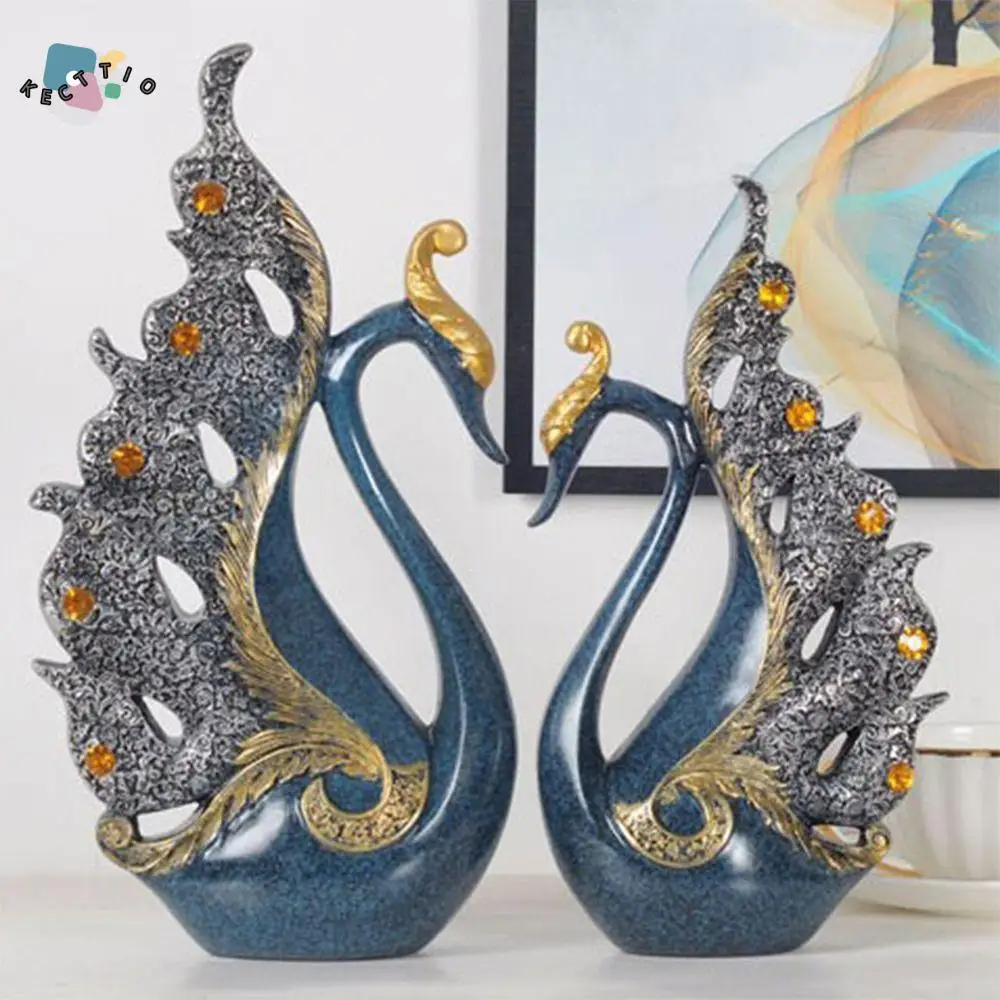 

2pcs Micro Landscape Resin Couple Swan Statue Cute Handicraft Animal Sculpture Exquisite Romantic Miniatures Figurine Hotel