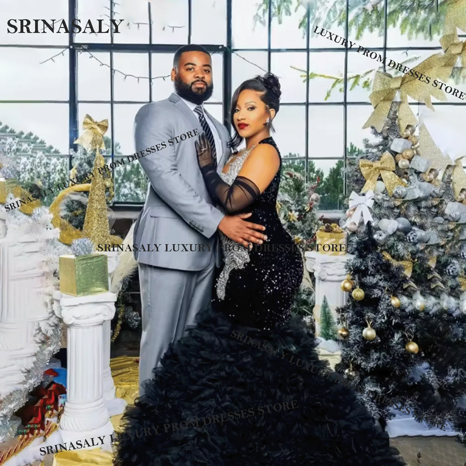 Squisiti abiti da ballo a sirena Aso Ebi con cristalli di diamanti Abito da sera alla moda africana con paillettes lunghe Abito da cerimonia nuziale per ragazza di bellezza