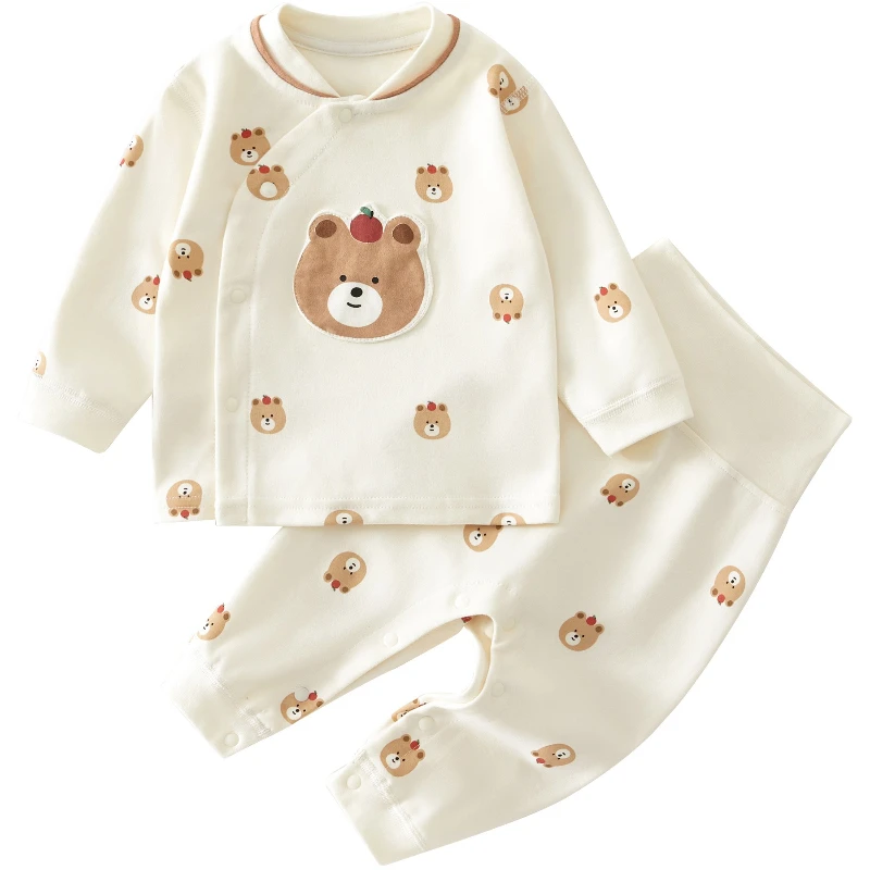 

Хлопковый комплект из 2 предметов для мальчиков и девочек на весну/осень, милые пижамы с животным принтом для малышей, нижнее белье с высокой талией и защитой живота на Хэллоуин