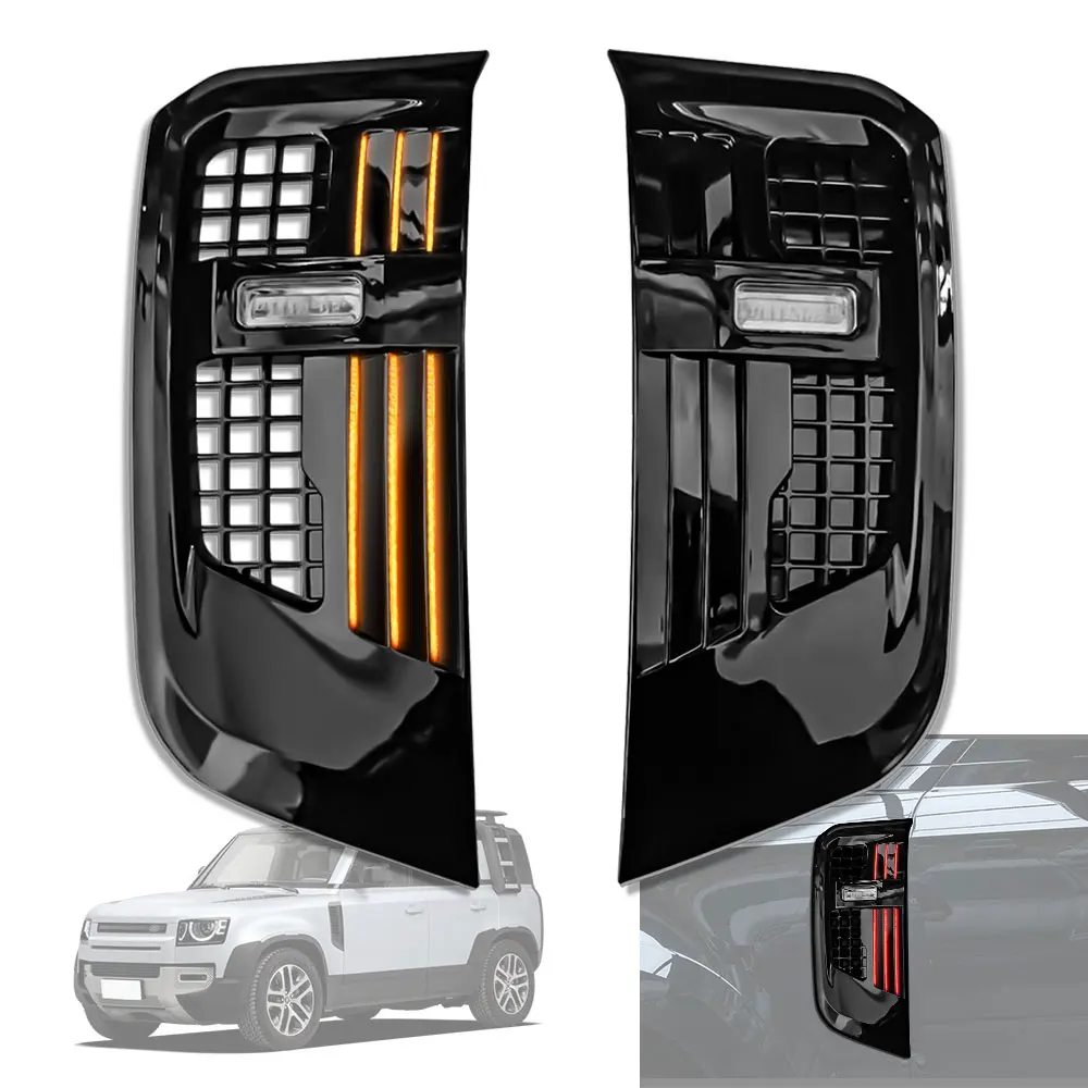 LED Side Fender Trim Light for Defender 90/110/130 2020-2025 Black Glossy Turn Signal DRL Accessory