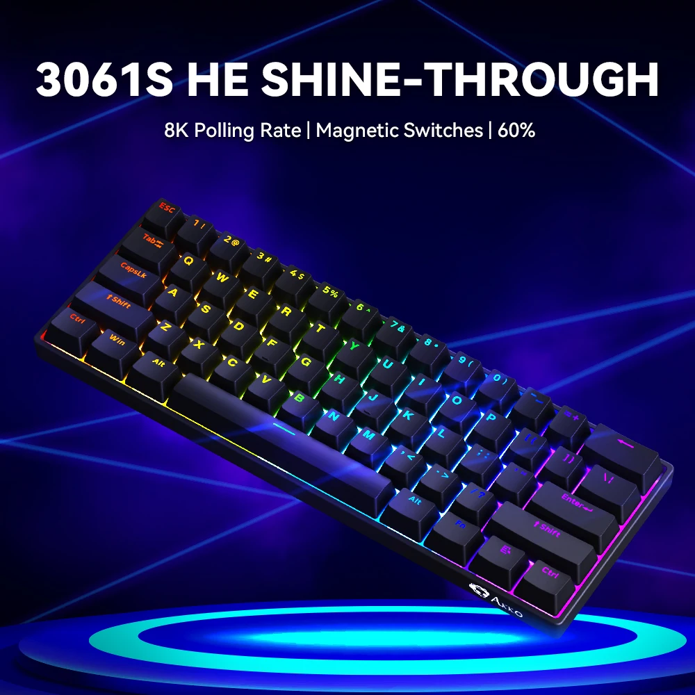 

Akko 3061S-HE Black Shine-Through Wired Mechanical Keyboard RGB Magnetic Switch 8K Hz Polling Rate Rapid Trigger Gaming Keyboard