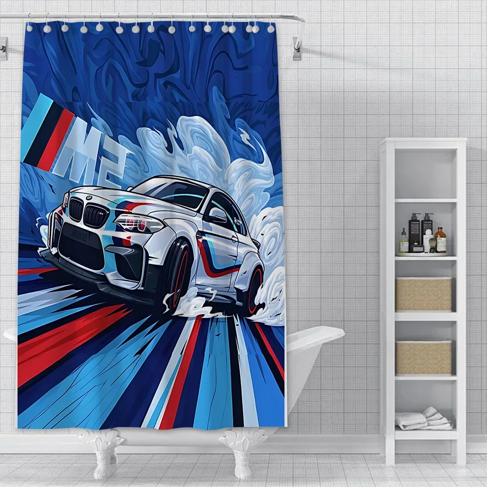 

Роскошная занавеска с логотипом спортивного автомобиля для душа, водостойкая полиэфирная ткань, краска, красочные занавески для ванной, домашний декор для ванной комнаты с крючком