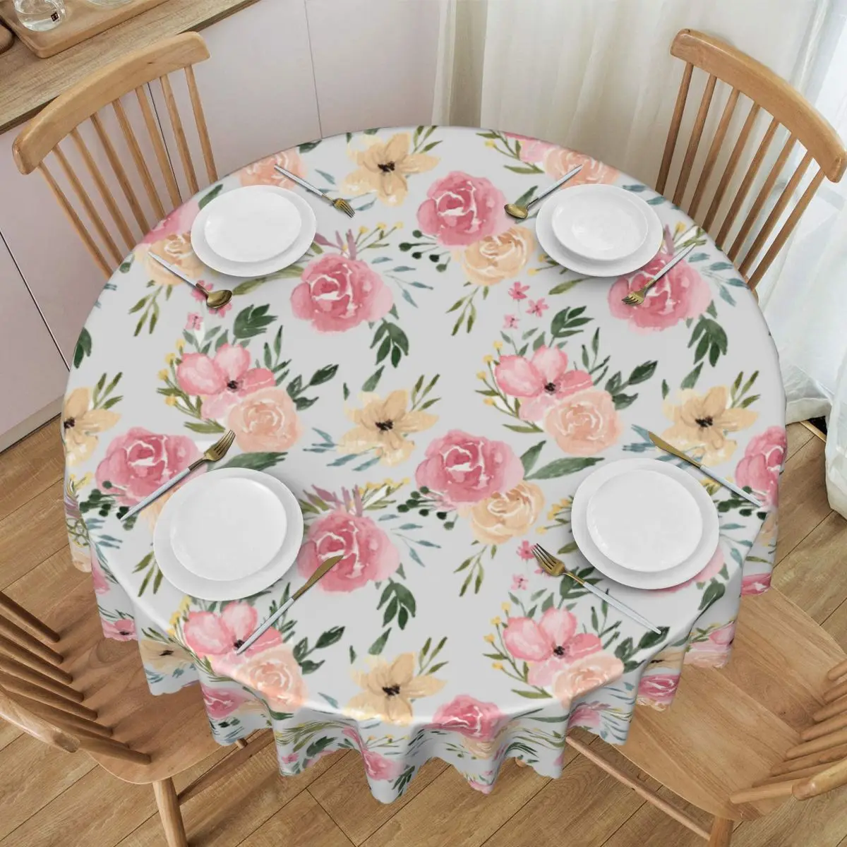 Custom Round Dusty Blooms Floral Tablecloth Waterproof Oil-Proof Table Covers 60 inch Table Cloth