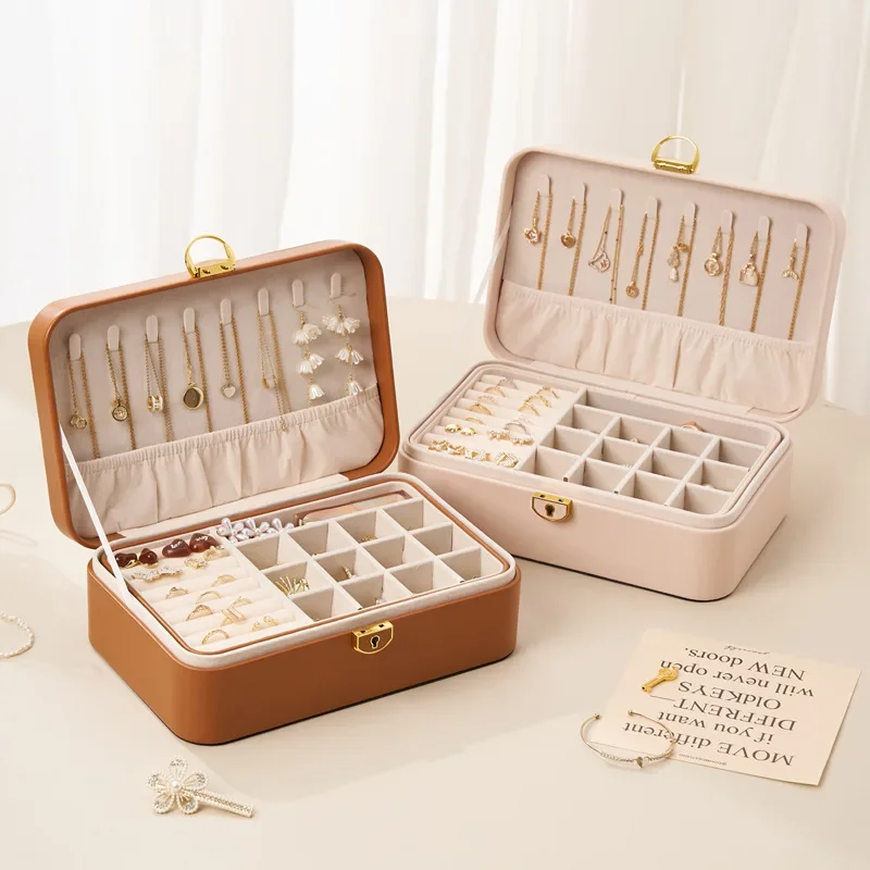 

Box Holder with Double Layer Big Jewellery Box Organiser Display Case for Girls,PU Leather Jewelry Earring Ring Necklace Storage