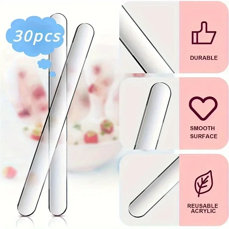 30PCS Transparent Acrylic Ice Cream Stick Reusable Mini Candy Ice Cream Stick DIY Handicraft Ice Cream Stick Cake  Acrylic