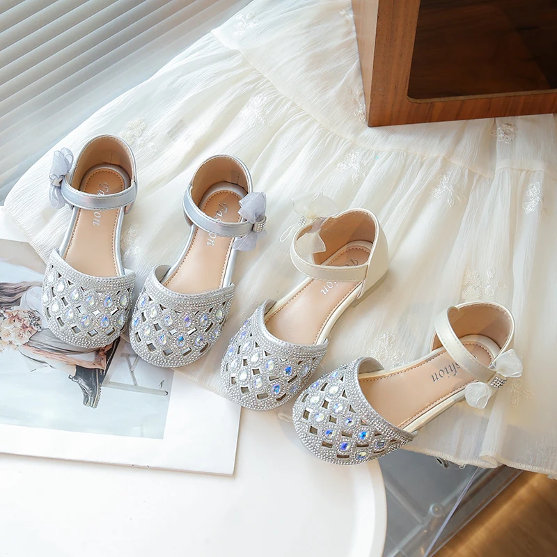 

Girl Princess Shoes Rhinestone Bow Children Wedding Party Single Shoes Fashion Versatile Kids Sweet Korean Style Flat Sandals