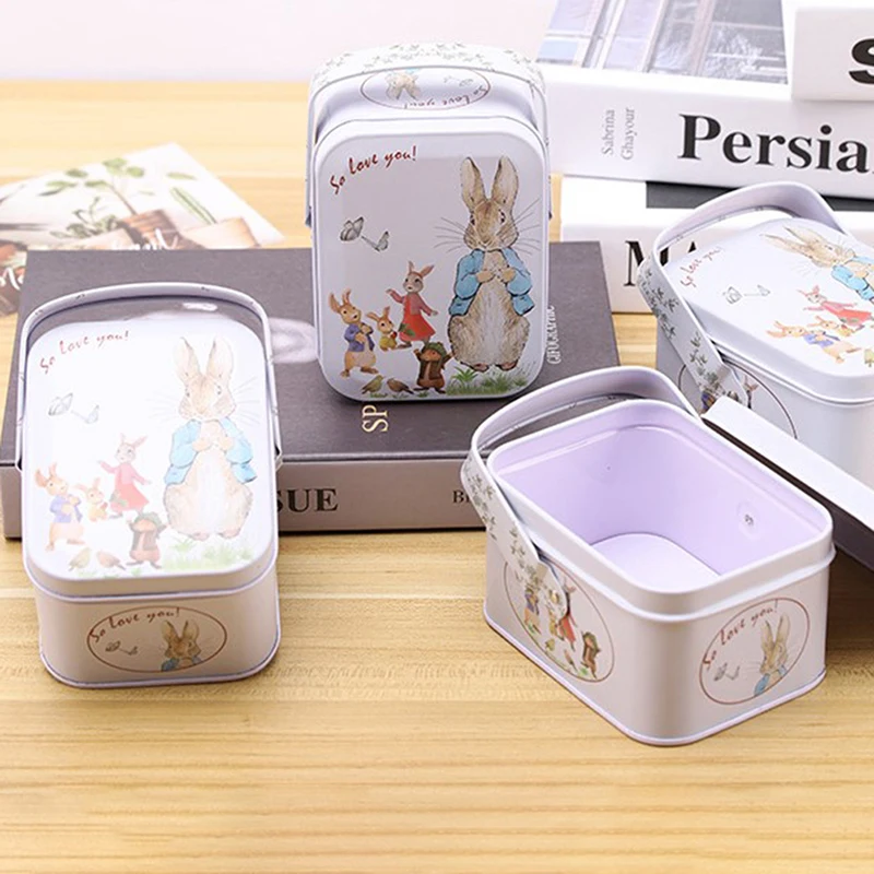 White Rabbit Toffee Tin Can Small Suitcase Storage Can Tin Metal Candy Box Gift