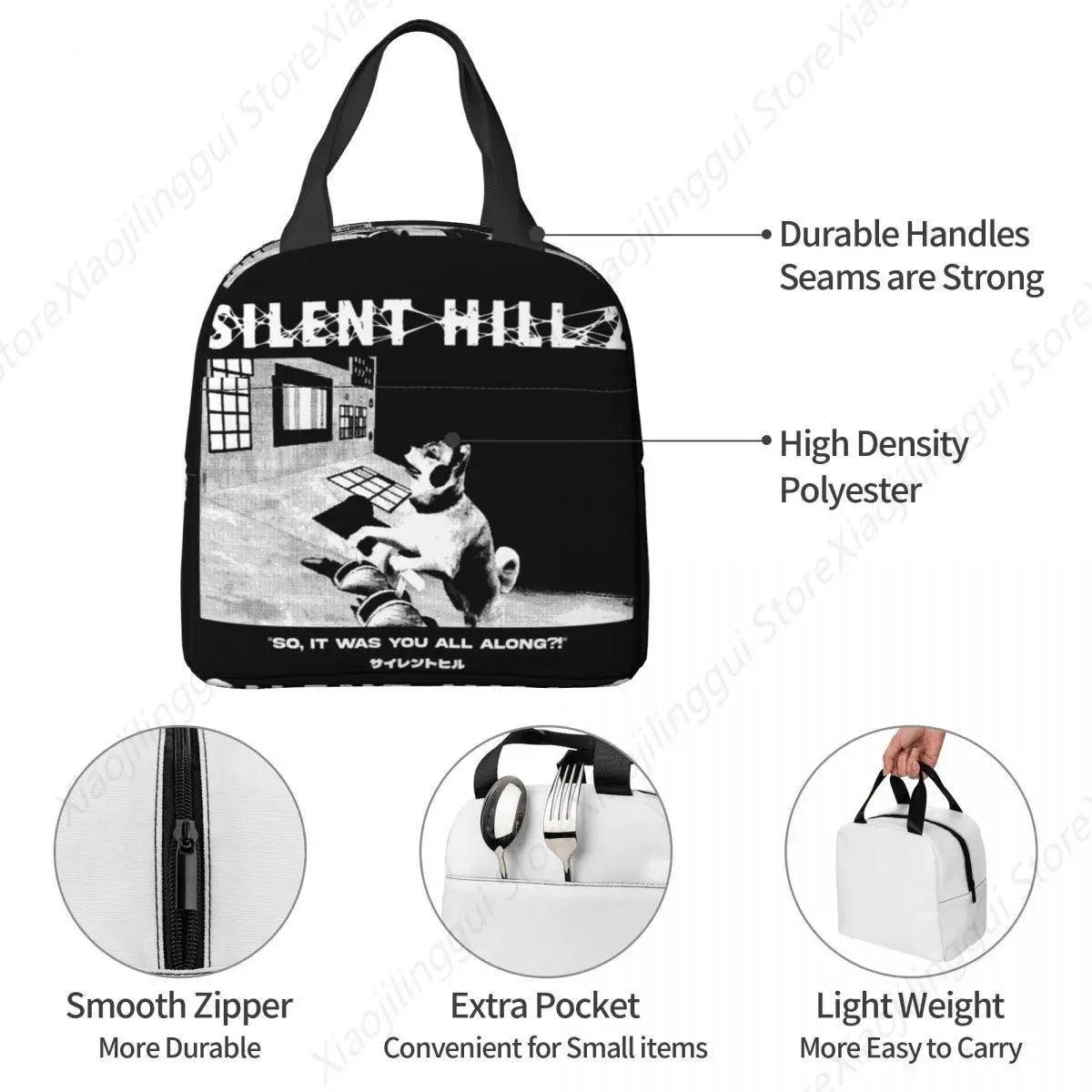 Lunch Bag Silent Hill 2 Best Boy Ending Thermal Cooler Bags Portable School Silent Hill 3 Games Canvas Lunch Box Bento Pouch