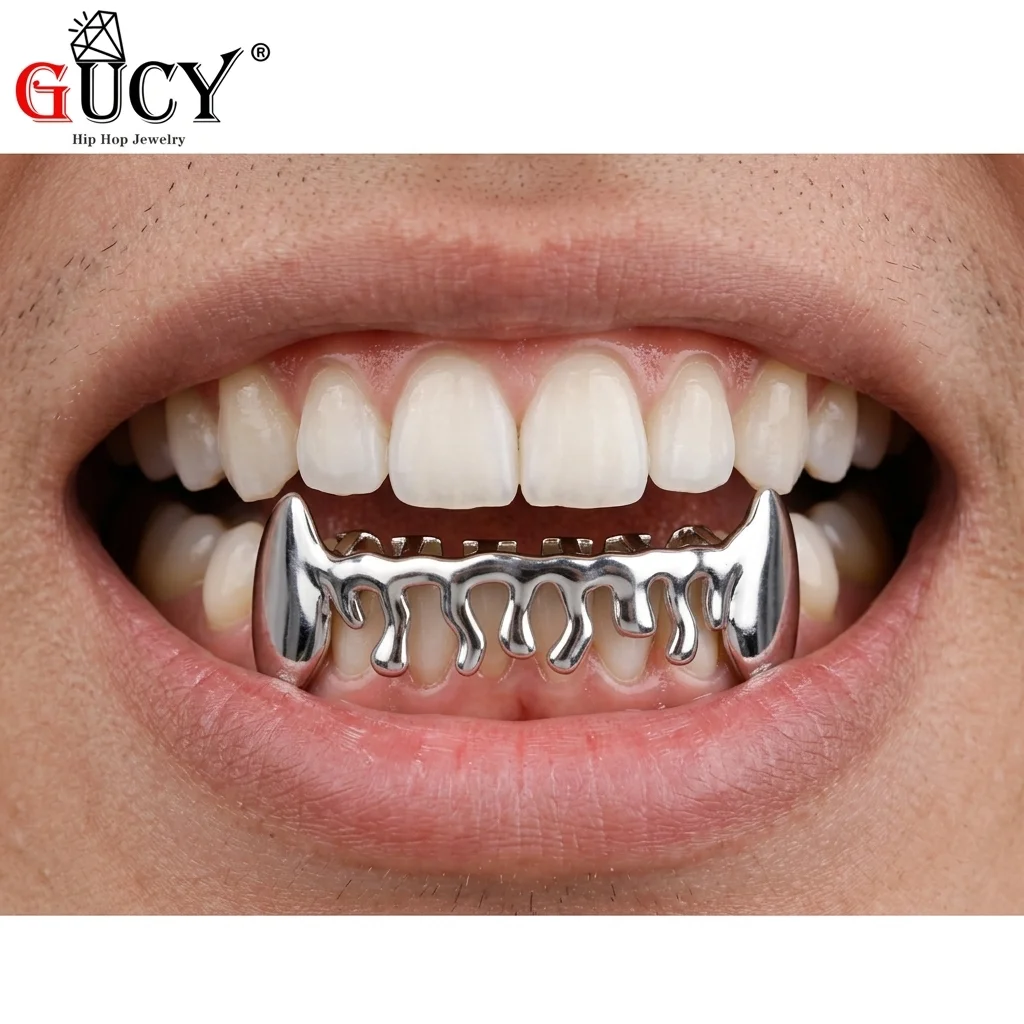 GUCY Hip Hop Vampire Fangs Teeth Grills Drop Vampire Dracula Bottom Teeth Grillz Halloween Gift