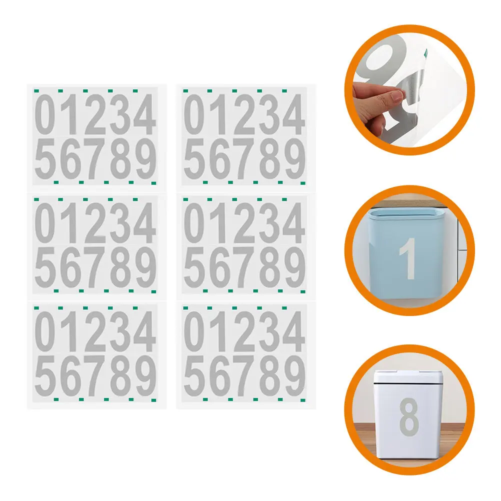

6 Sheets Wheel Recycling Bin Number Stickers Clear Reflective Adhesive Numbers for Mailbox Address Business Office Outdoor Use