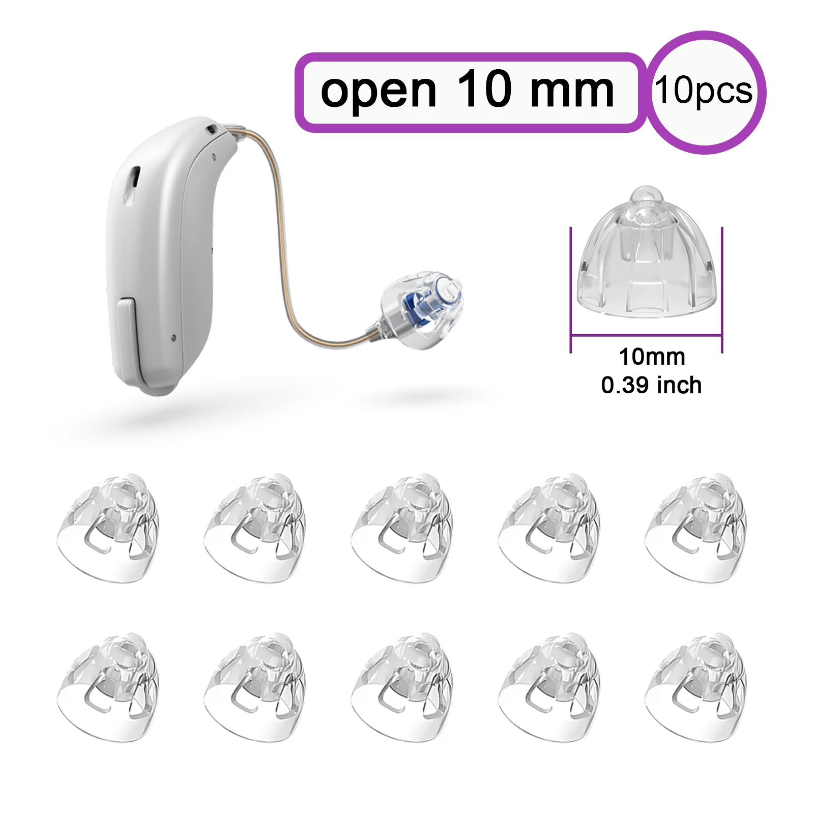 Hearing Aid Domes for Oticon Replacements,Minifit Open Bass Vent Domes(5mm/6mm/8mm/10mm),Universal Domes for Oticon Hearing Aid