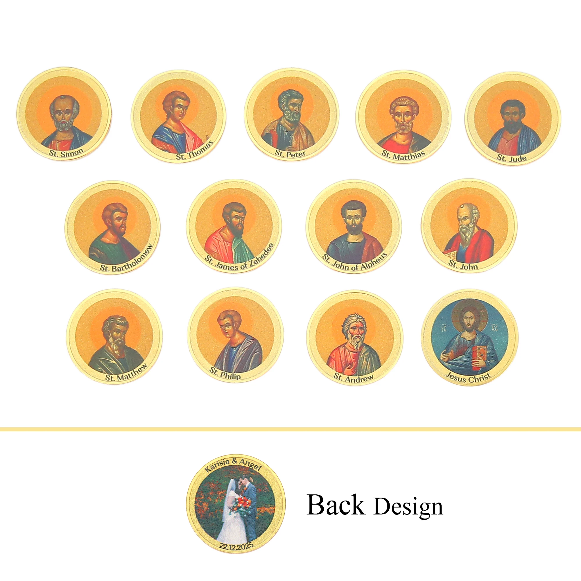 

Custom Colorful Wedding Arras Coins with Logo Photo Text, Arrhae Wedding Unity Set with Acrylic Case for Anniversary Wedding