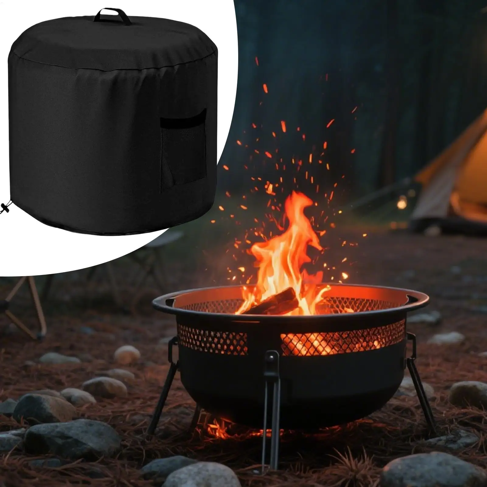 Round Fire Pit Cover Waterproof Round Fire Pit Protector For Outdoors Weatherproof Oxford Fabric Protector For Barbecue Bonfire view 2