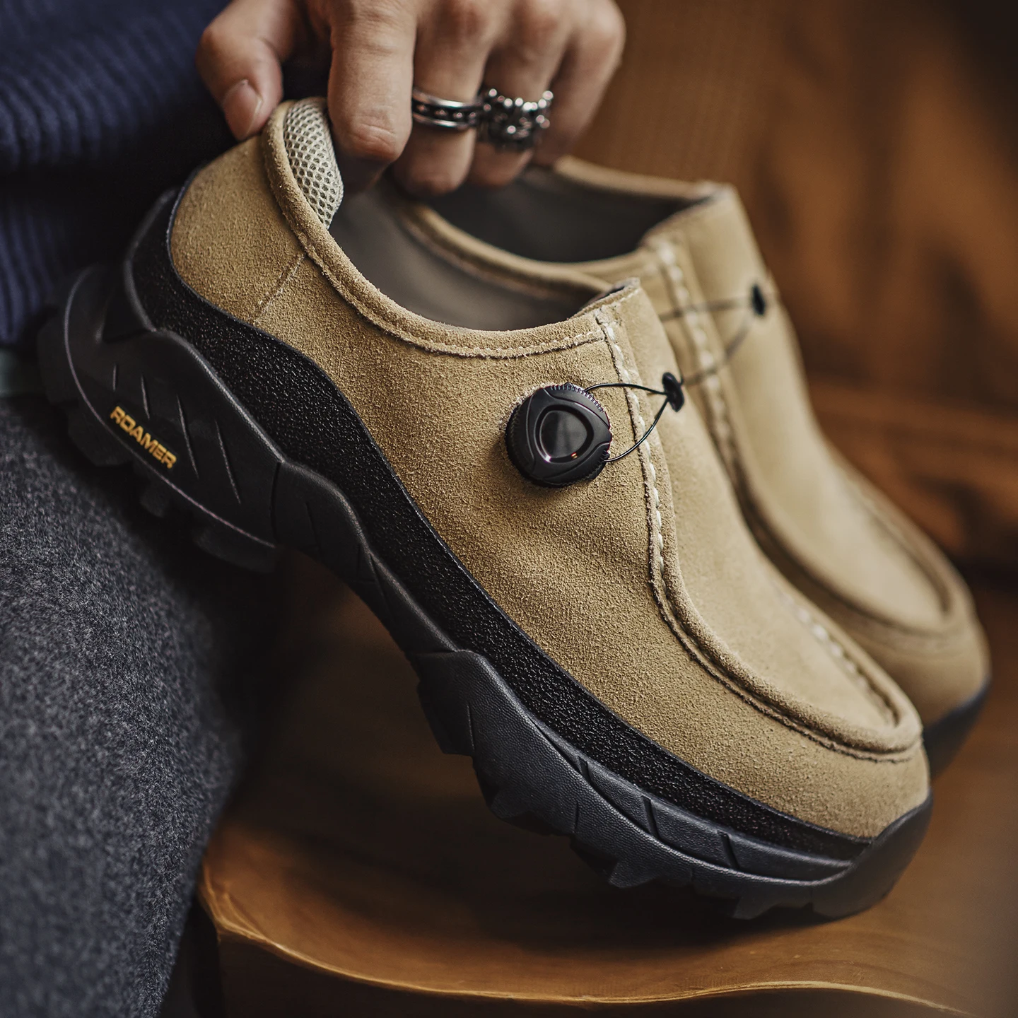 

Maden Vintage Khaki Work Low Top Boots Chunky Platform Cow Suede Leather Elastic Lace Shoes Round Toe Casual Fall Dress Shoes