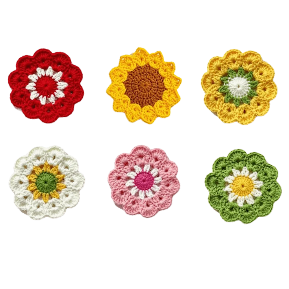 Knitted Crochet Flower Coasters Handmade Non Slip Placemats Heat Resistant Home Decor Coffee Cup Mat Home Decor