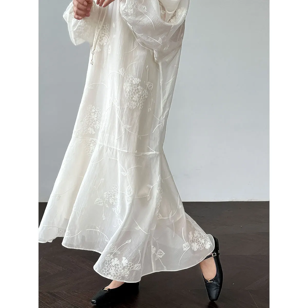 2025 verão floral bordado rayon vestido 2 peças conjunto- boho decote em v em camadas chiffon maxi renda manga vestido de férias 3631