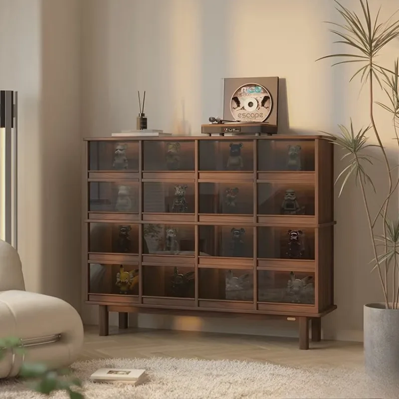New Chinese Display Cabinet Household Tea Room Tea Set Storage Cabinet Sense Display Stand Black Walnut Glass Locker