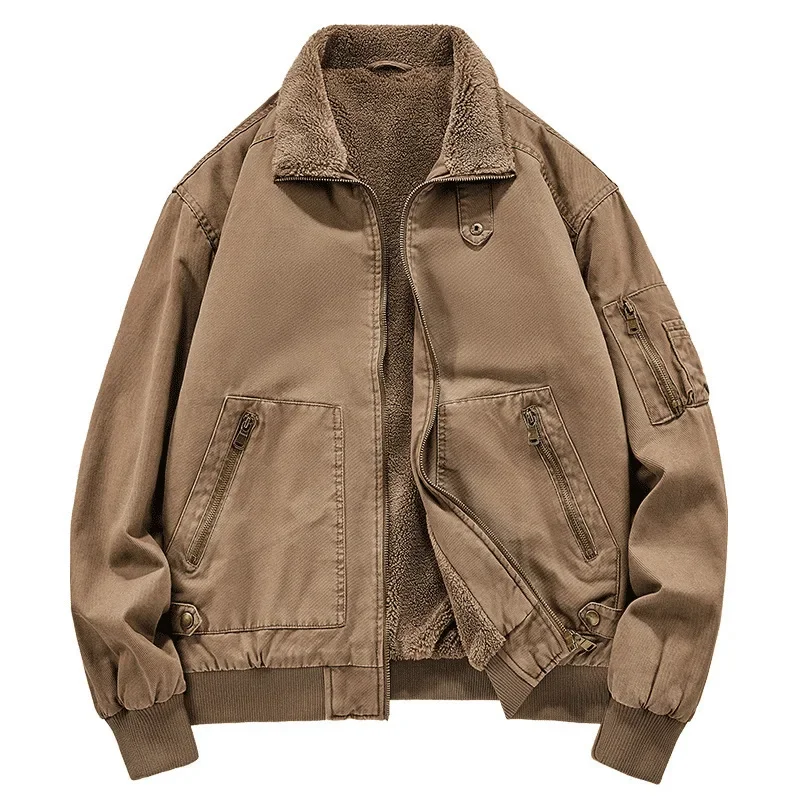 Quality Men Winter Fleece Multi-pockets Cargo Jackets Male Cotton Thicker Warm Parkas Dowm Jackets Man Casual Tooling Coats 4XL