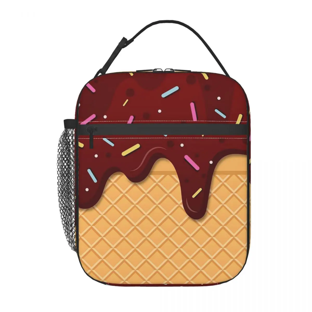 Ice Cream Waffle With Chocolate Insulated Lunch Bag for Women Kids Portable Food Boxes Thermal Lunch Box Tote