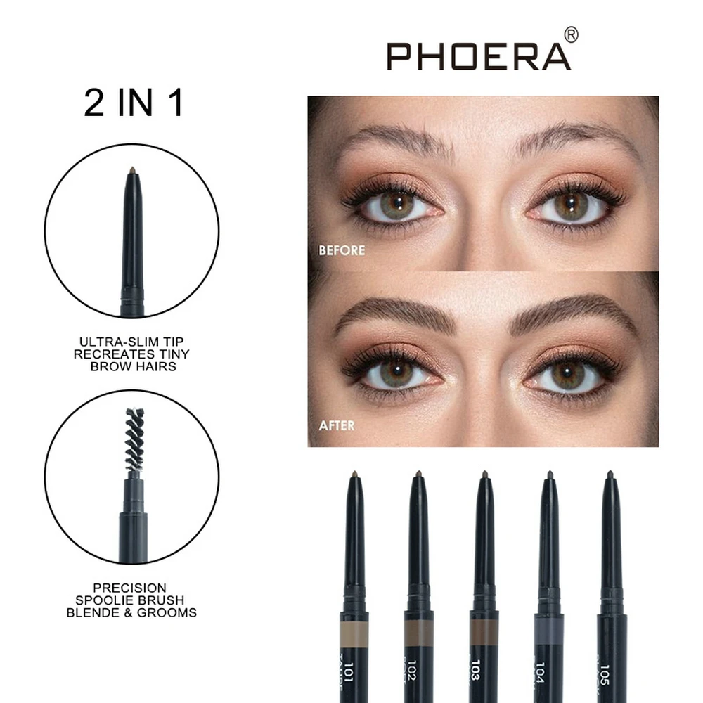 5 Colors Eyebrow Pencil Natural Waterproof No blooming Rotating Automatic Eye Brow Pencil with Brush Brown Beauty Cosmetic Tool