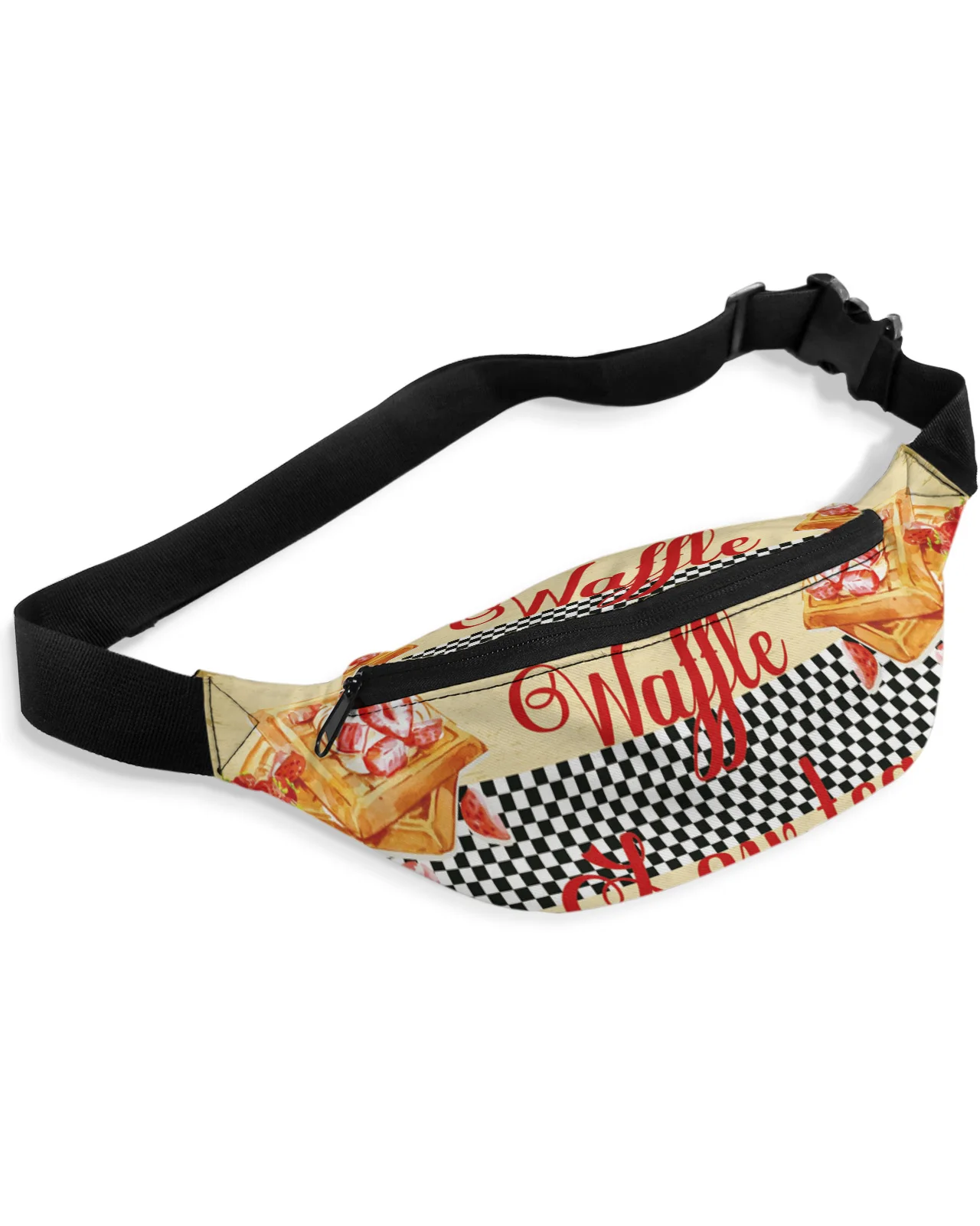 Dessert Waffle Strawberry Waist Bag Women Men Belt Bags Large Capacity Waist Pack Unisex Crossbody Chest Bag