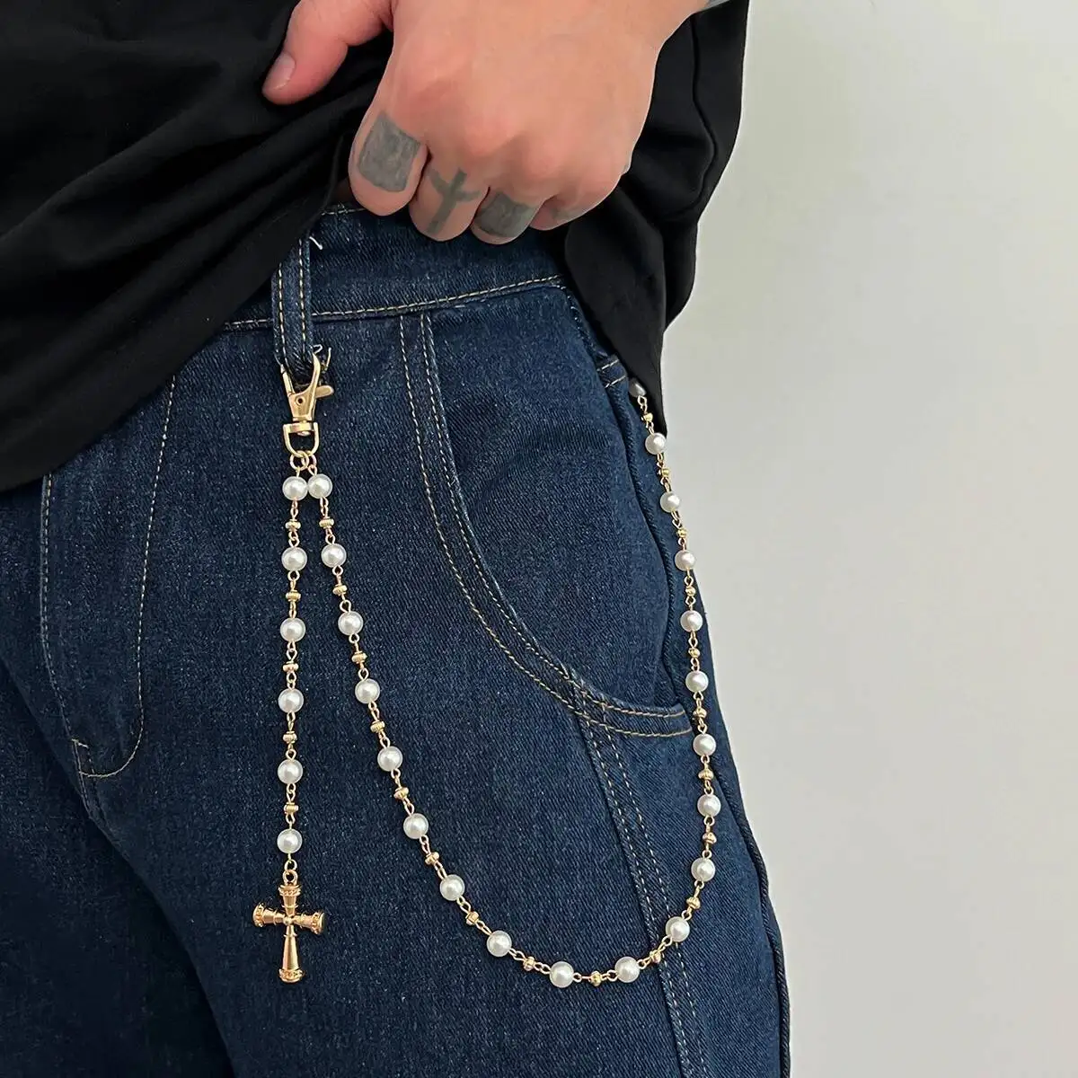 IngeSight.Z Exquisite Luxus Imitation Perle Schlüsselbund Brieftasche Gürtel Kette für Männer Punk Hosen Hipster Hose Kette HipHop Schmuck