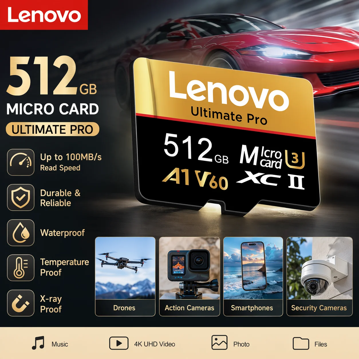 Lenovo Original Micro TF SD Card Ultra HD U3 V60 64GB 128GB 256GB Memory Card High Speed Hot Sale For Drone Action Camera 4K