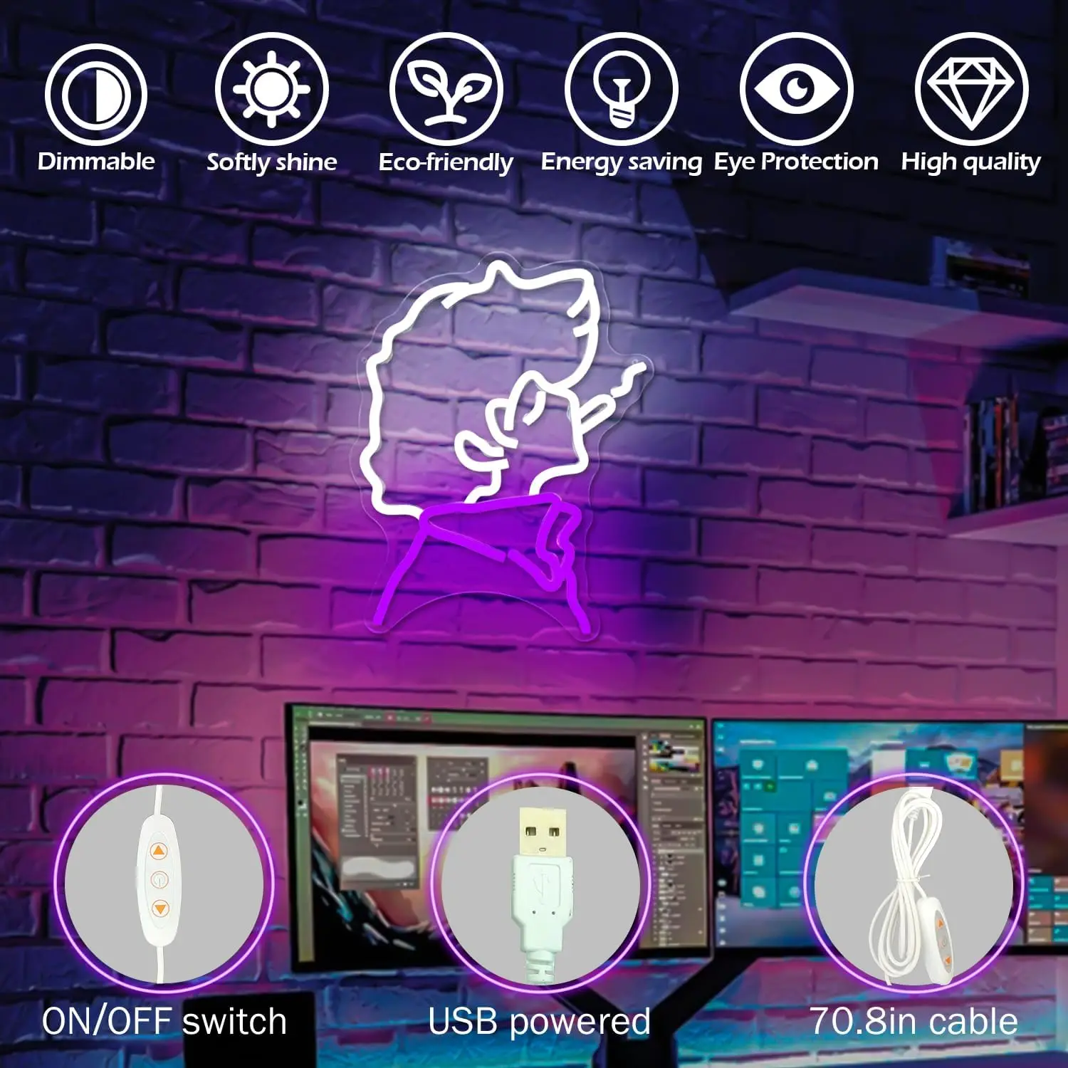 Anime Cowboy Neon Sign USB Dimmable Japanese LED Neon light Sign for Bedroom Gamer Room Man Cave Home Bar Party Decoration Gift