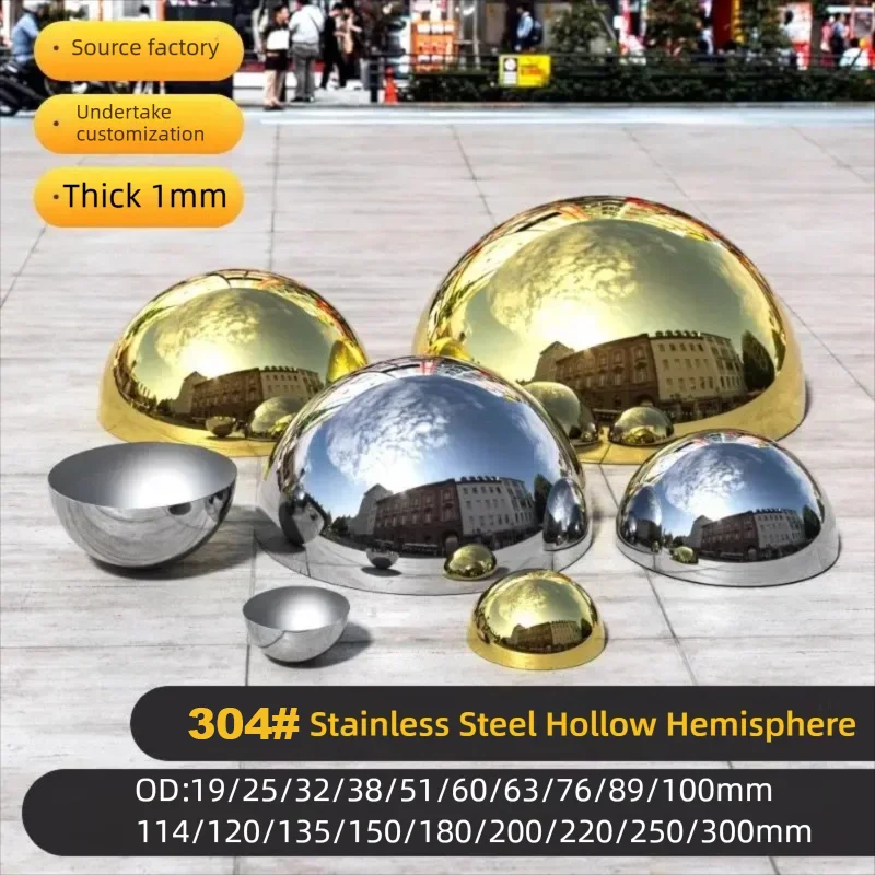 304 Stainless Steel 1.0mm Thick Integrated Half Ball Elevator Decorative Ball Wall Plug Hollow Hemisphere Gold/silvey 19mm-300mm
