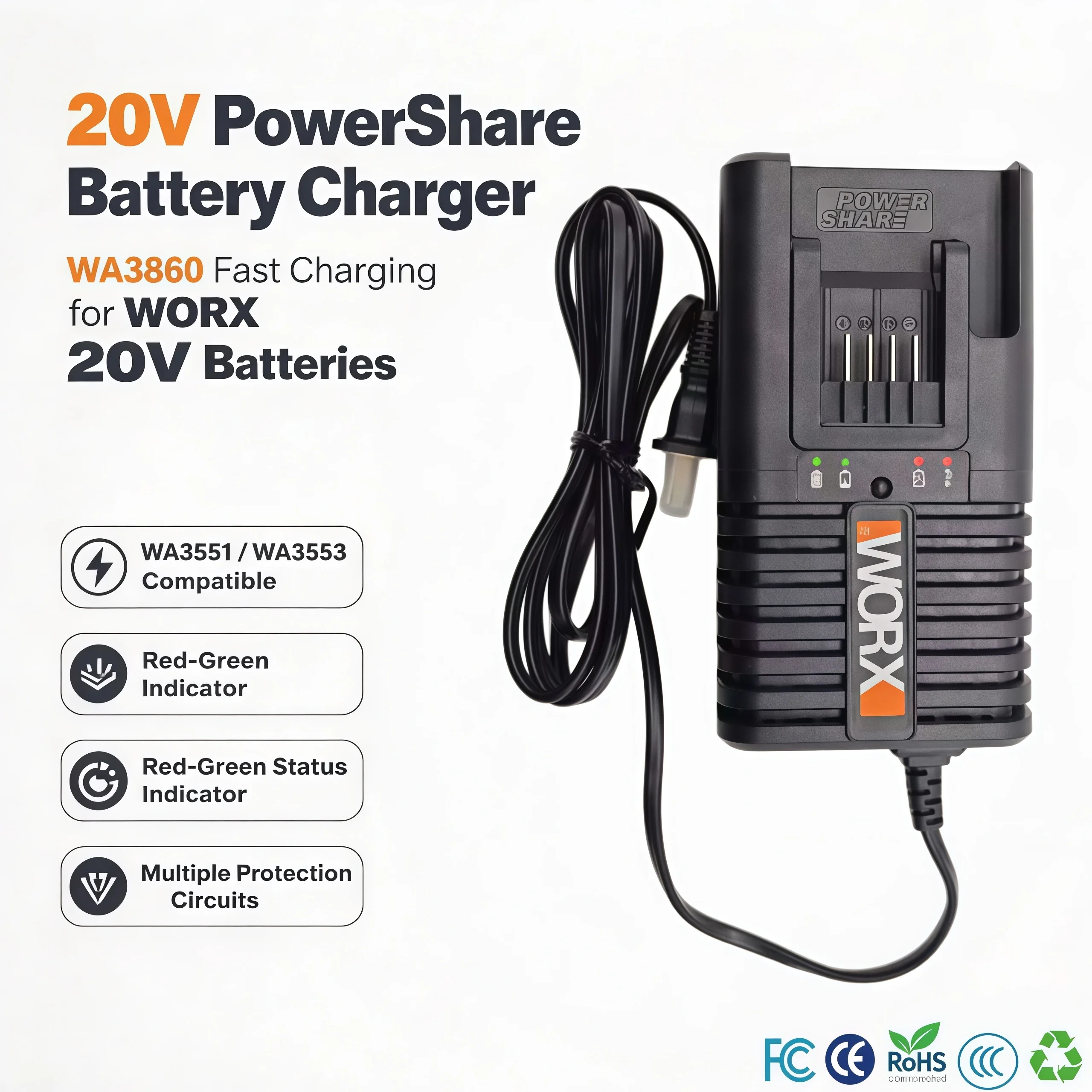 WORX20V PowerShare charger power sharing, compatible with WA3551/WA3553 battery electric tool universal lithium battery charger
